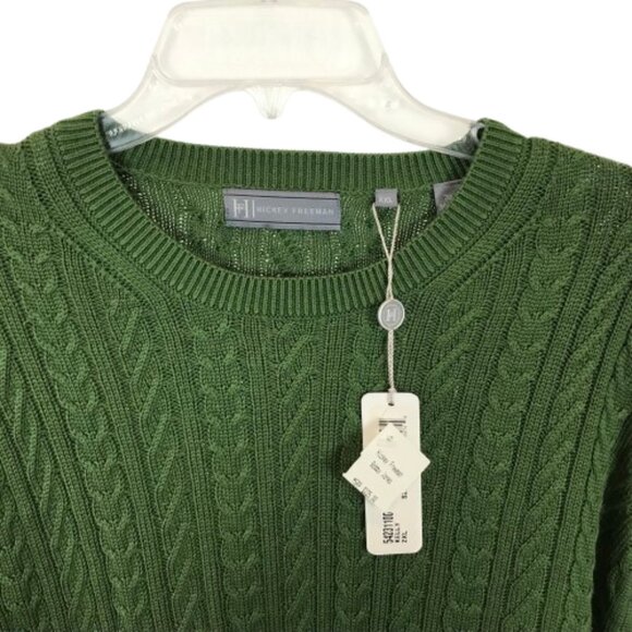 NWT Mens Size XXL Hickey Freeman Kelly Green Silk Blend Cable Knit Sweater NEW - Picture 2 of 3